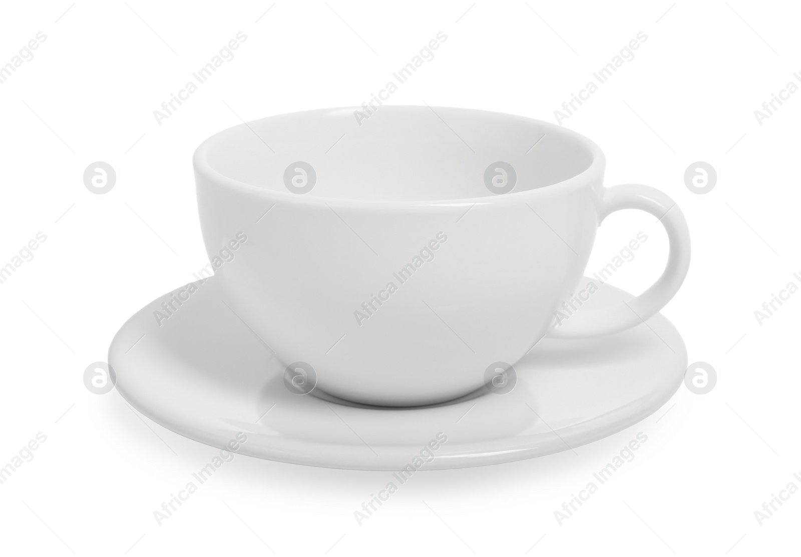 Photo of Ceramic cup with saucer isolated on white