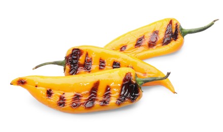 Photo of Tasty grilled yellow peppers isolated on white