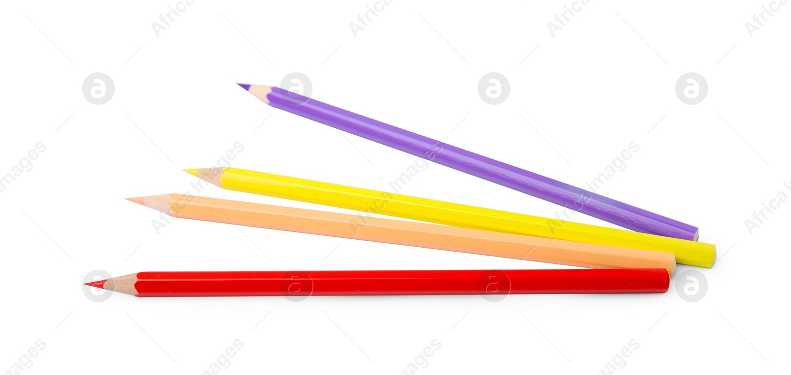 Photo of New colorful wooden pencils on white background