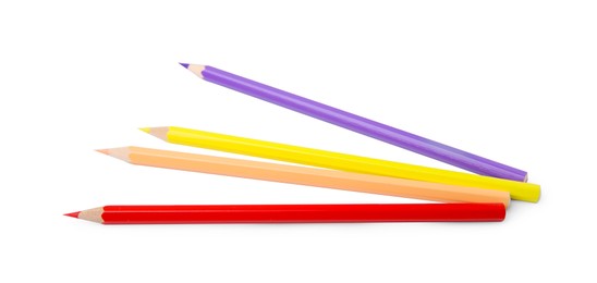 New colorful wooden pencils on white background