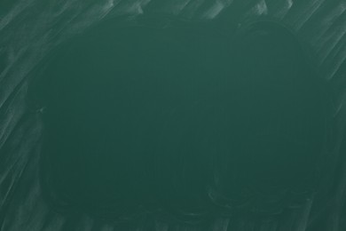 Dirty green chalkboard as background. School equipment