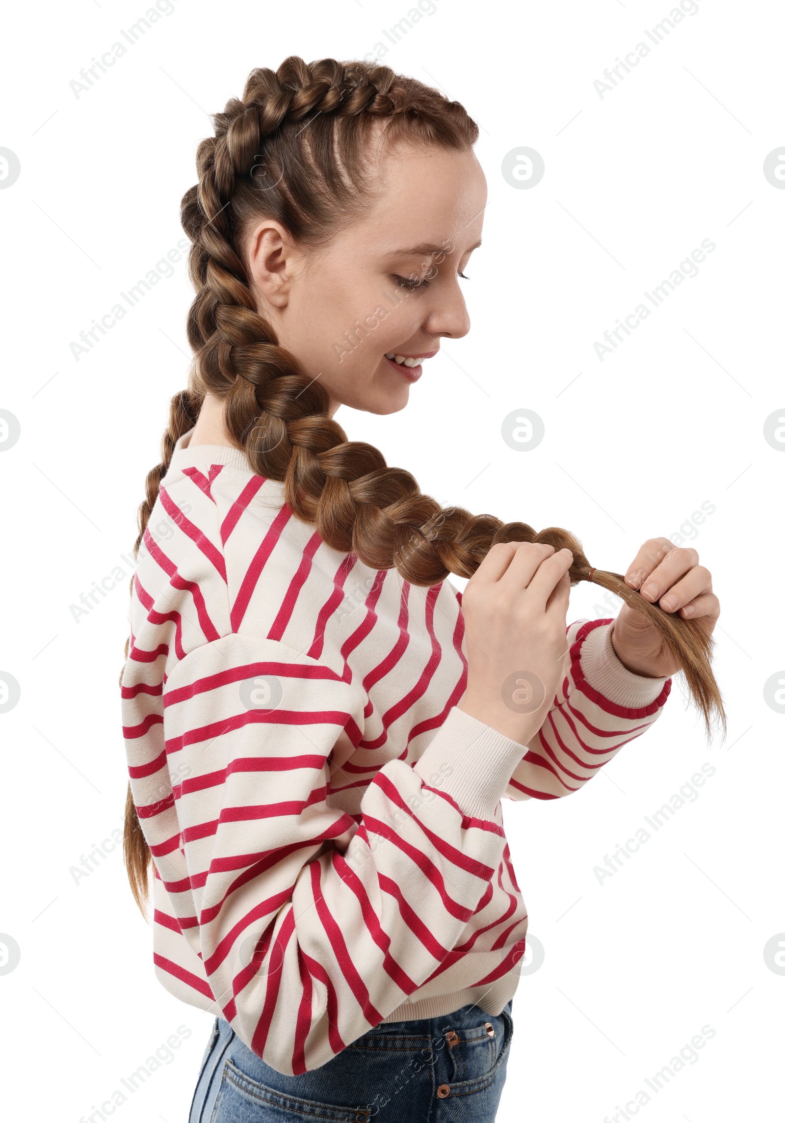 Photo of Woman with braided hair on white background