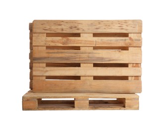 Wooden pallets isolated on white. Transportation and storage