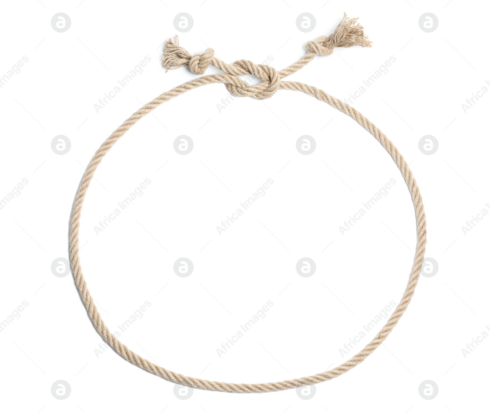 Photo of Frame made of cotton rope on white background, top view with space for text