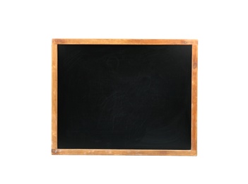 Photo of Clean chalkboard on white background. School equipment