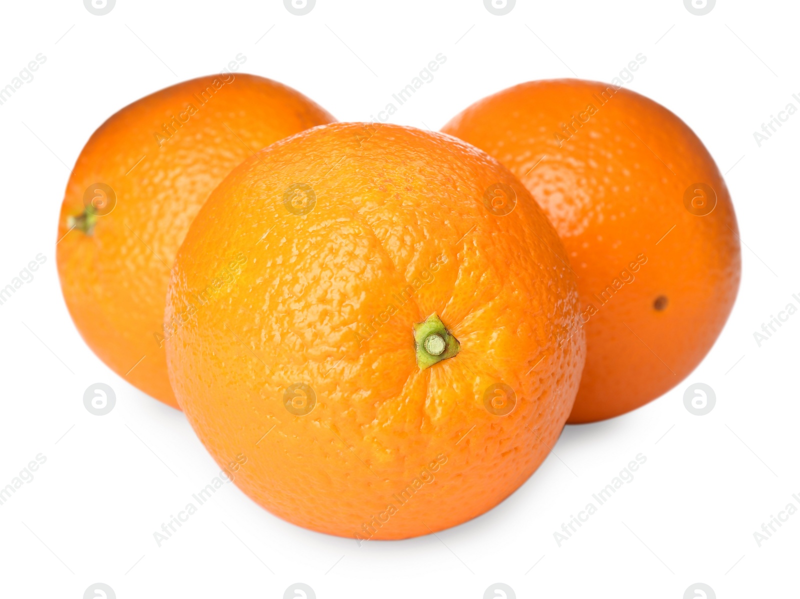 Photo of Delicious fresh ripe oranges on white background