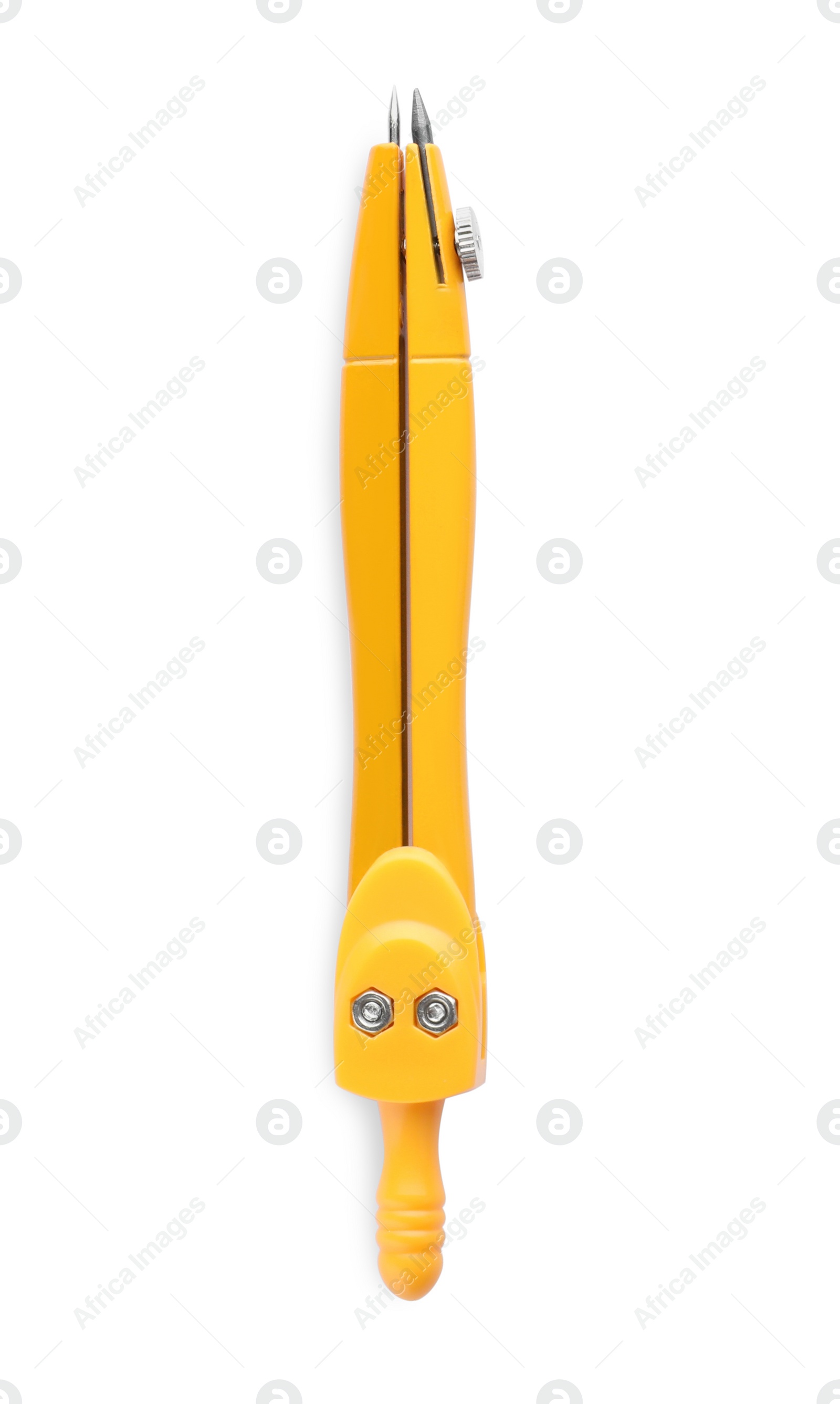 Photo of Colorful pair of compasses isolated on white. School stationery