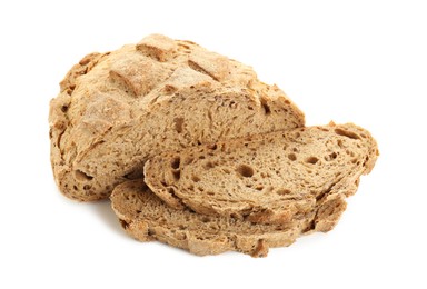 Photo of Freshly baked cut sourdough bread isolated on white