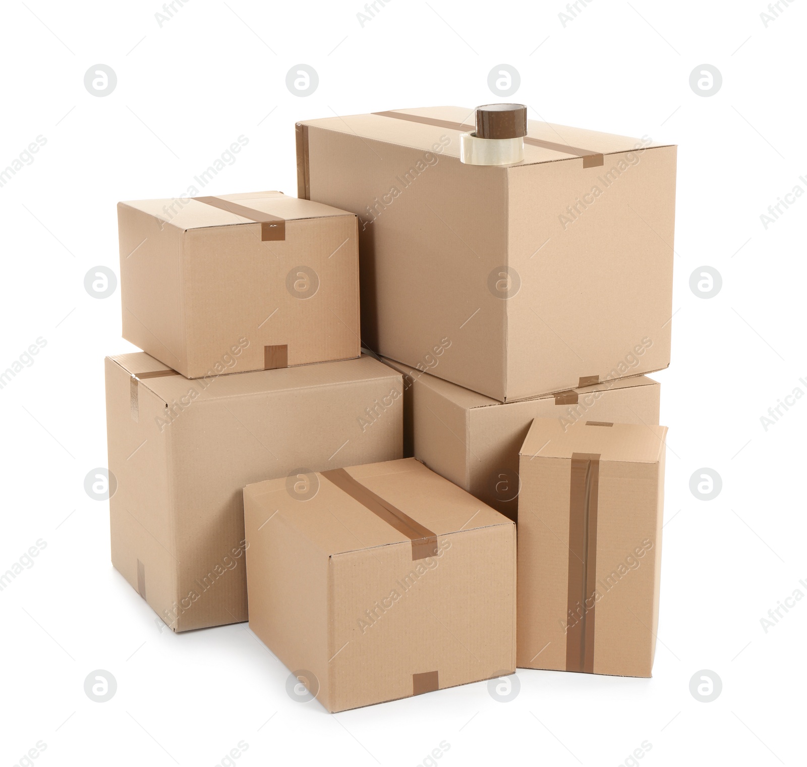 Photo of Cardboard boxes on white background. Moving day