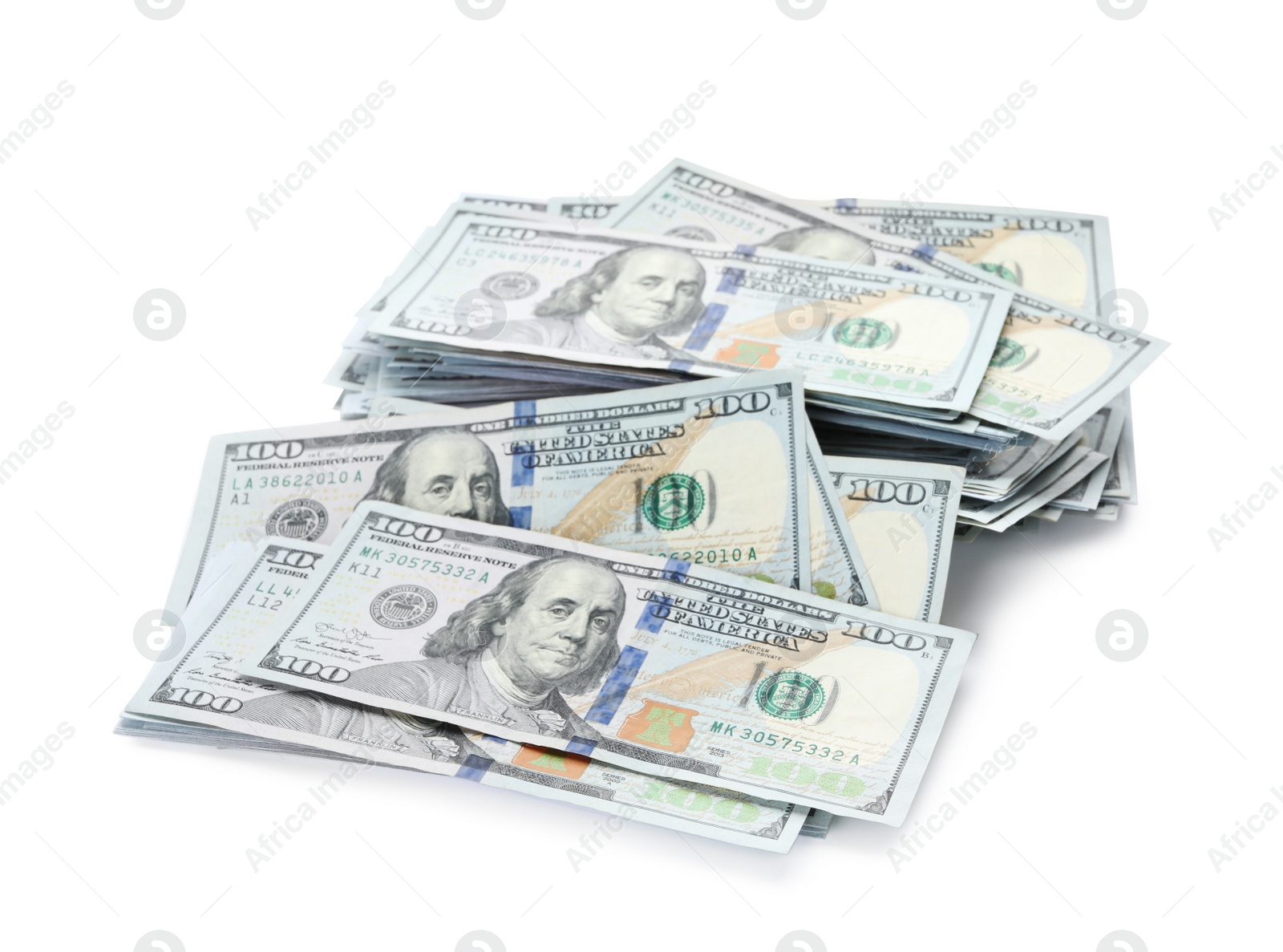 Photo of Dollar banknotes on white background. American national currency