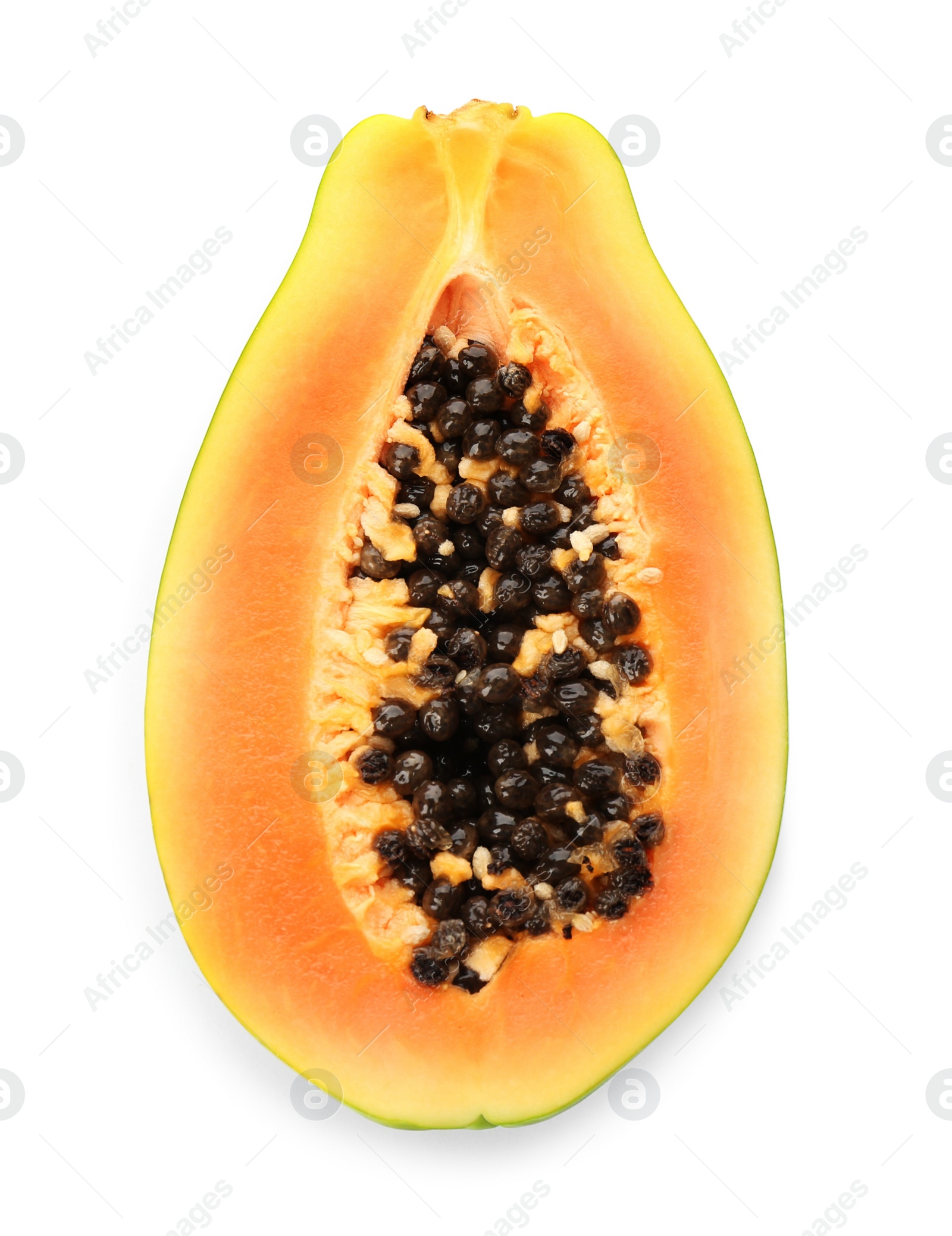 Photo of Fresh ripe papaya half isolated on white