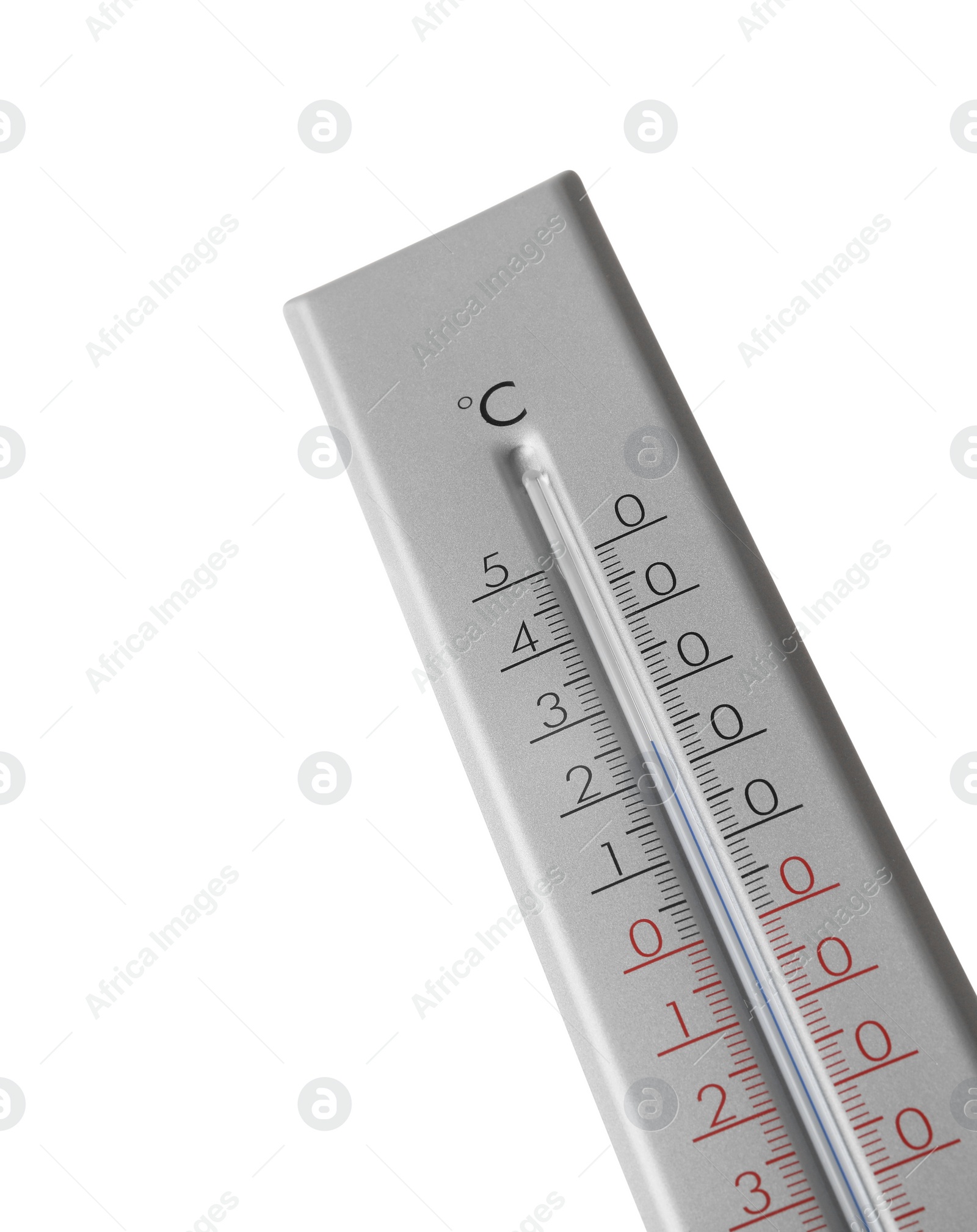 Photo of Modern grey weather thermometer on white background