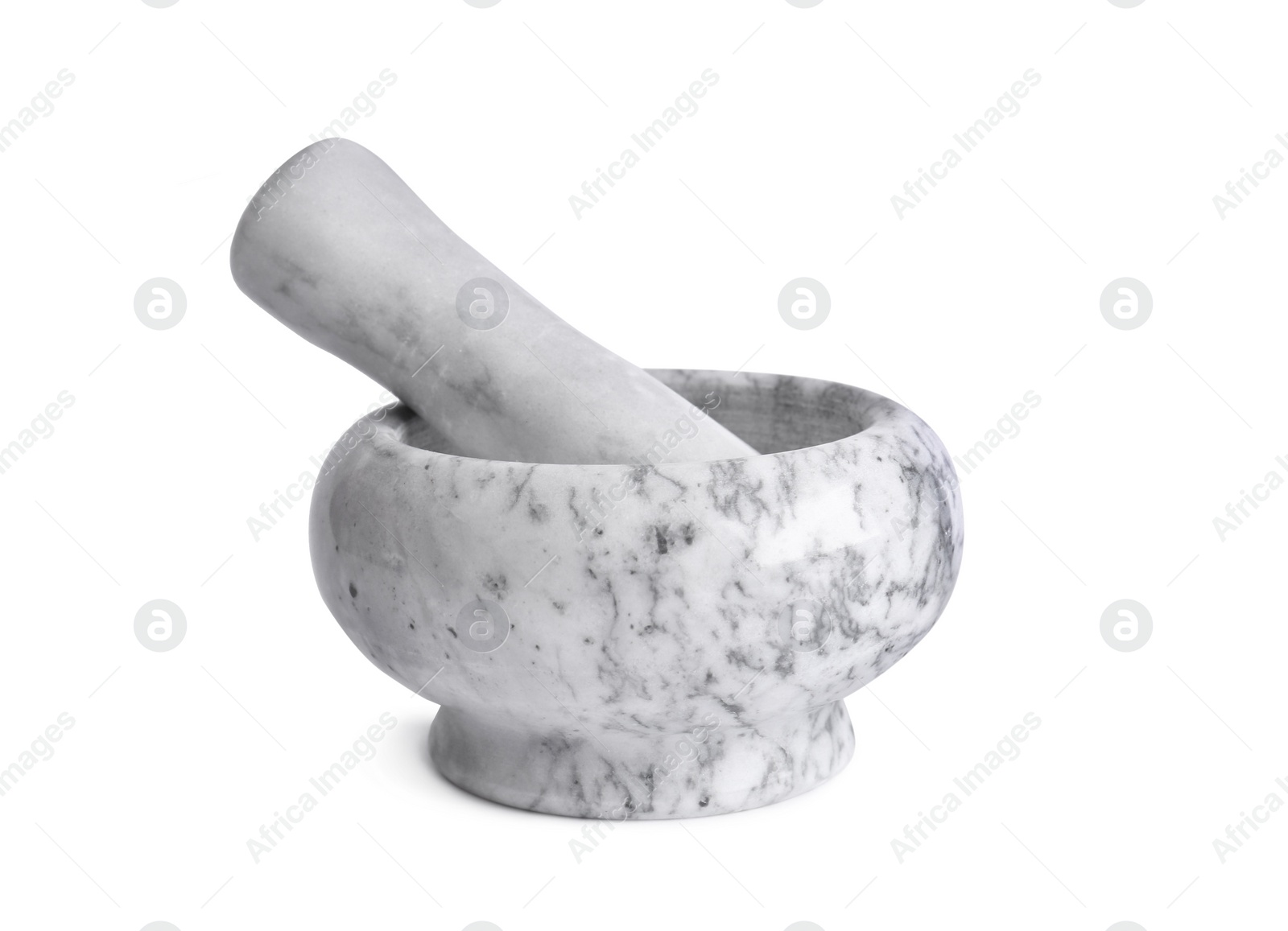 Photo of Marble mortar and pestle on white background