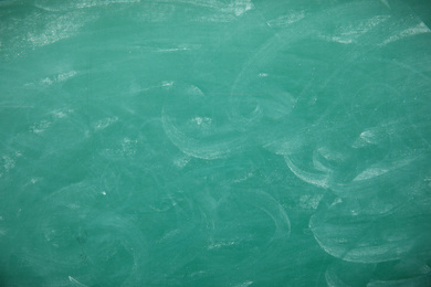Photo of Dirty green chalkboard as background. Space for text