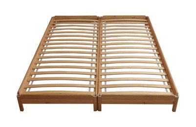 Image of New wooden bed frame on white background