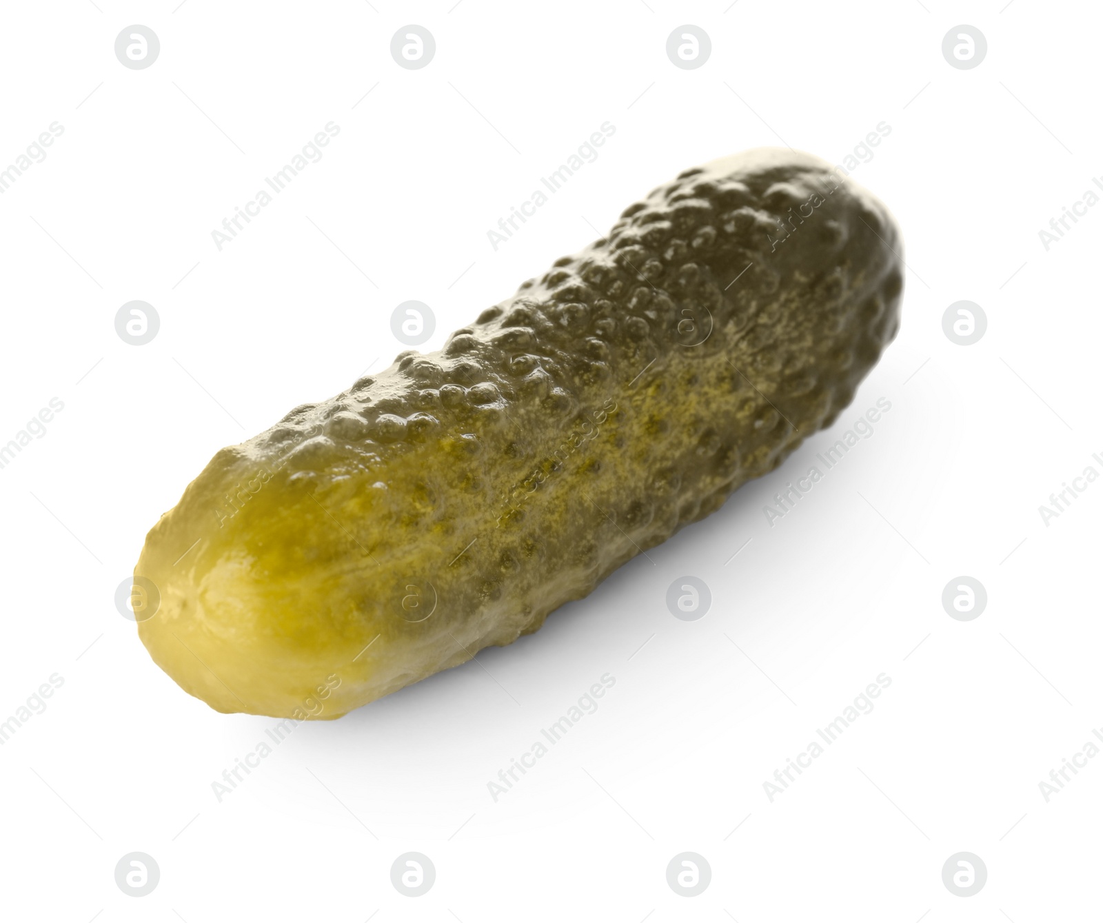 Photo of Tasty crunchy pickled cucumber isolated on white