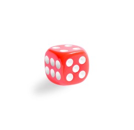 One red game dice isolated on white