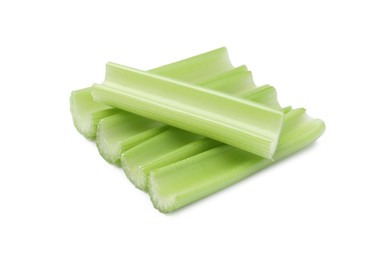 Fresh green cut celery isolated on white