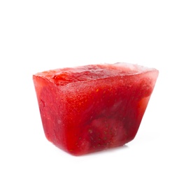 Photo of Ice cube with strawberries on white background