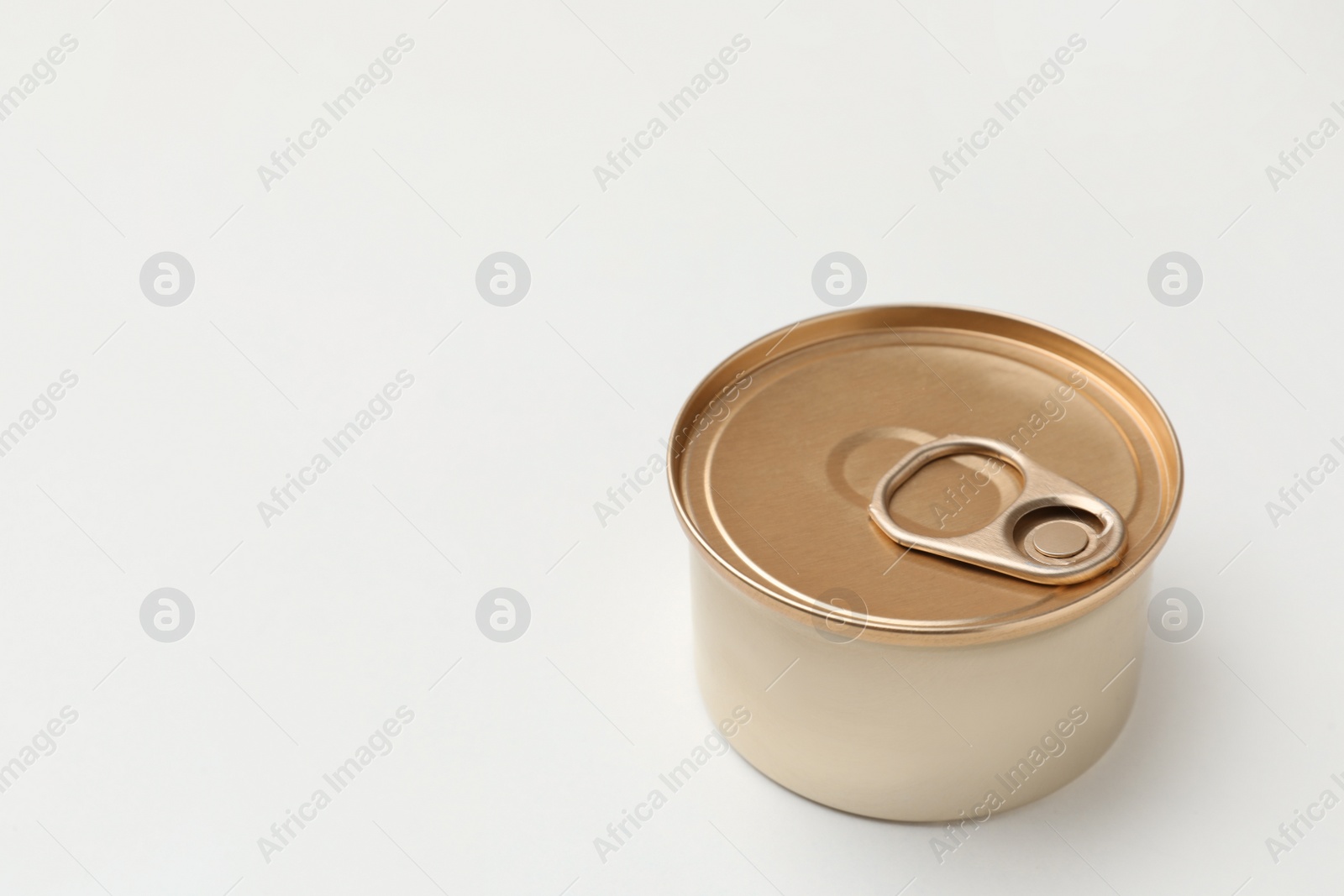 Photo of Tin can with wet cat food isolated on white