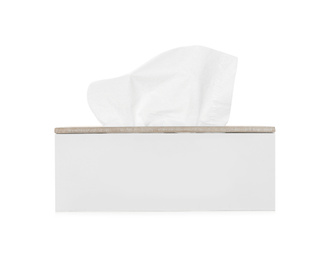 Photo of Holder with paper tissues isolated on white