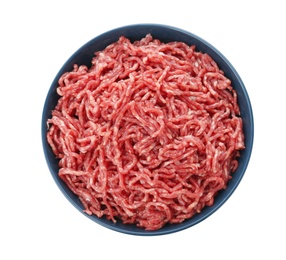 Fresh raw minced meat on white background, top view