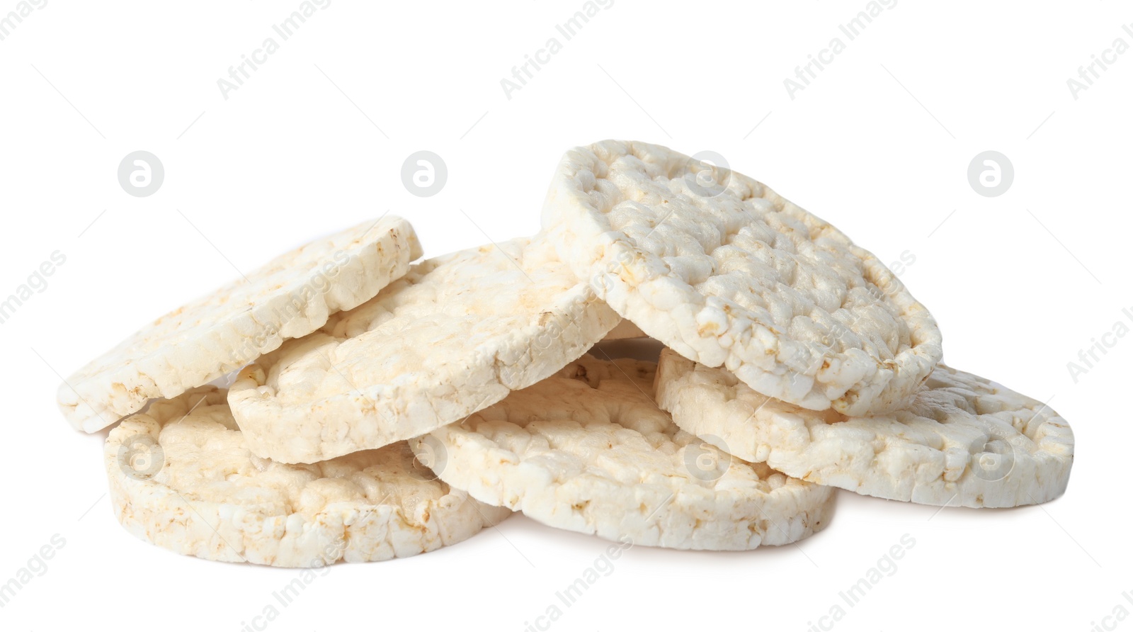 Photo of Pile of crunchy rice cakes isolated on white