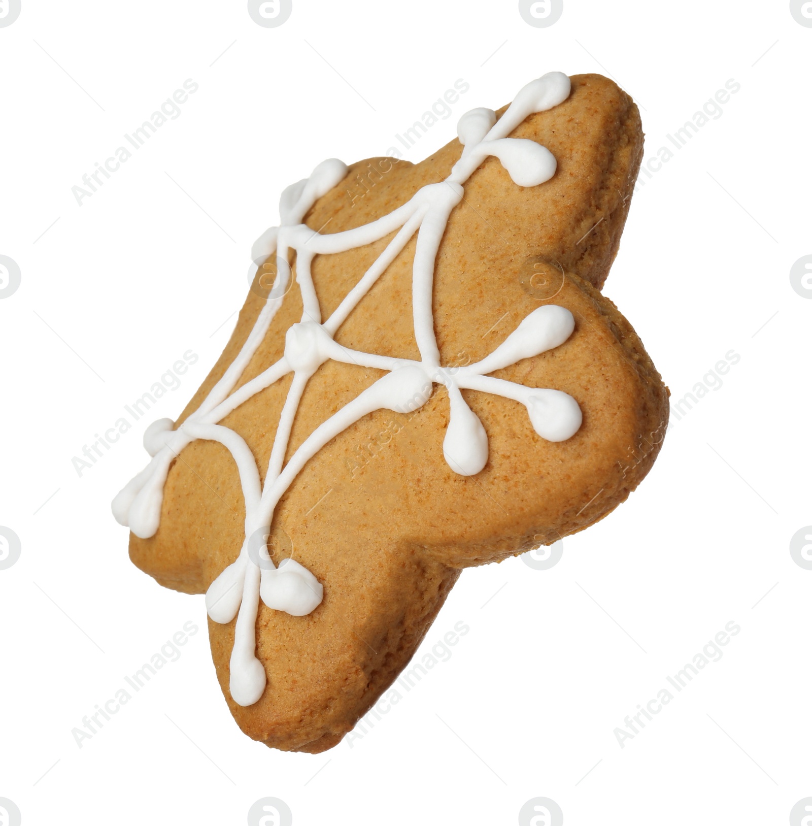 Photo of Tasty star shaped Christmas cookie with icing isolated on white