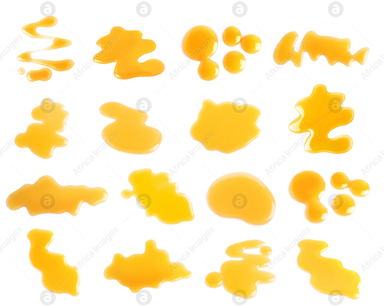 Image of Set of organic delicious honey on white background