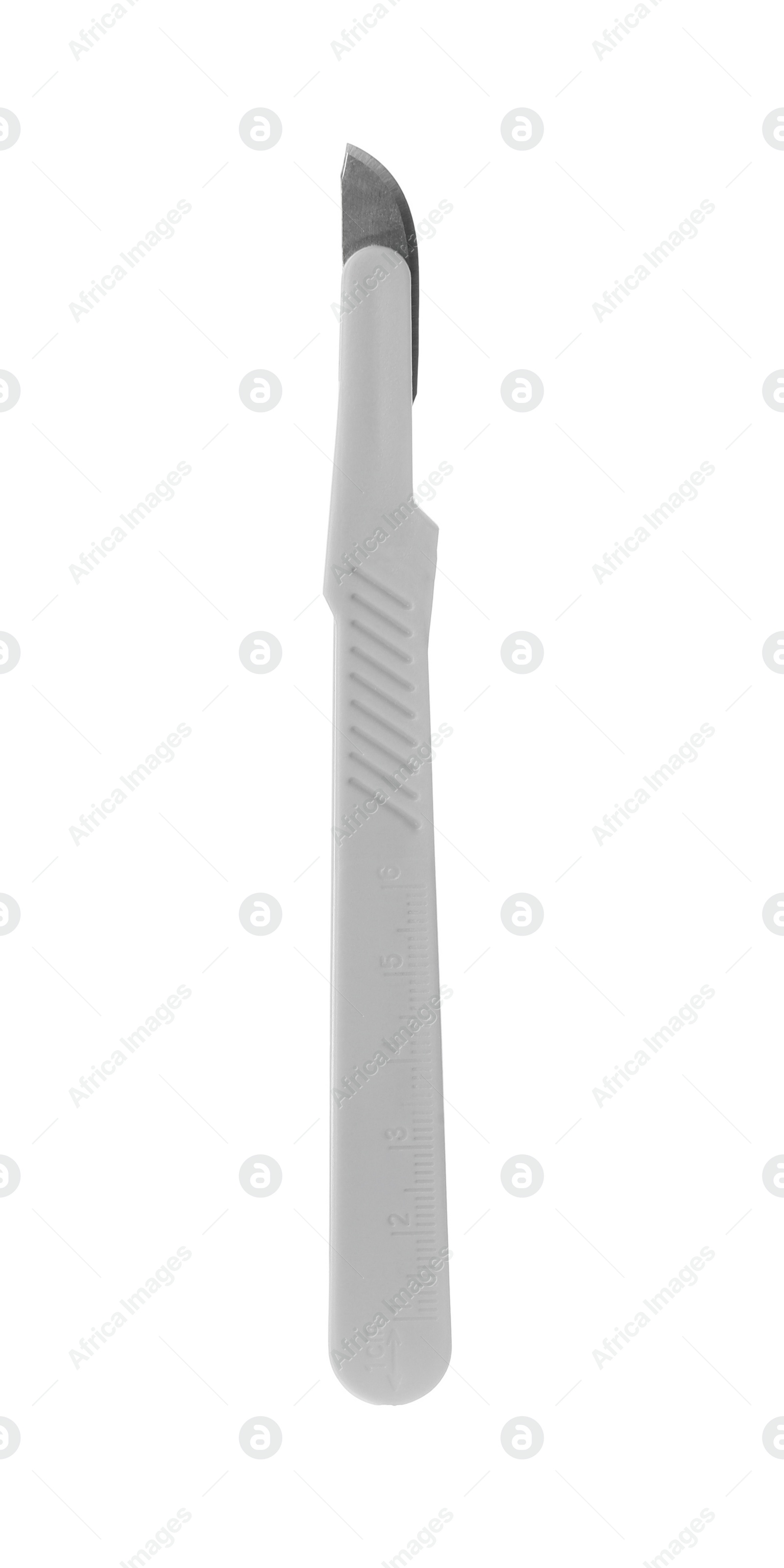 Photo of Scalpel with ruler isolated on white. Dental technician instrument