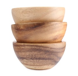 Set of wooden bowls on white background