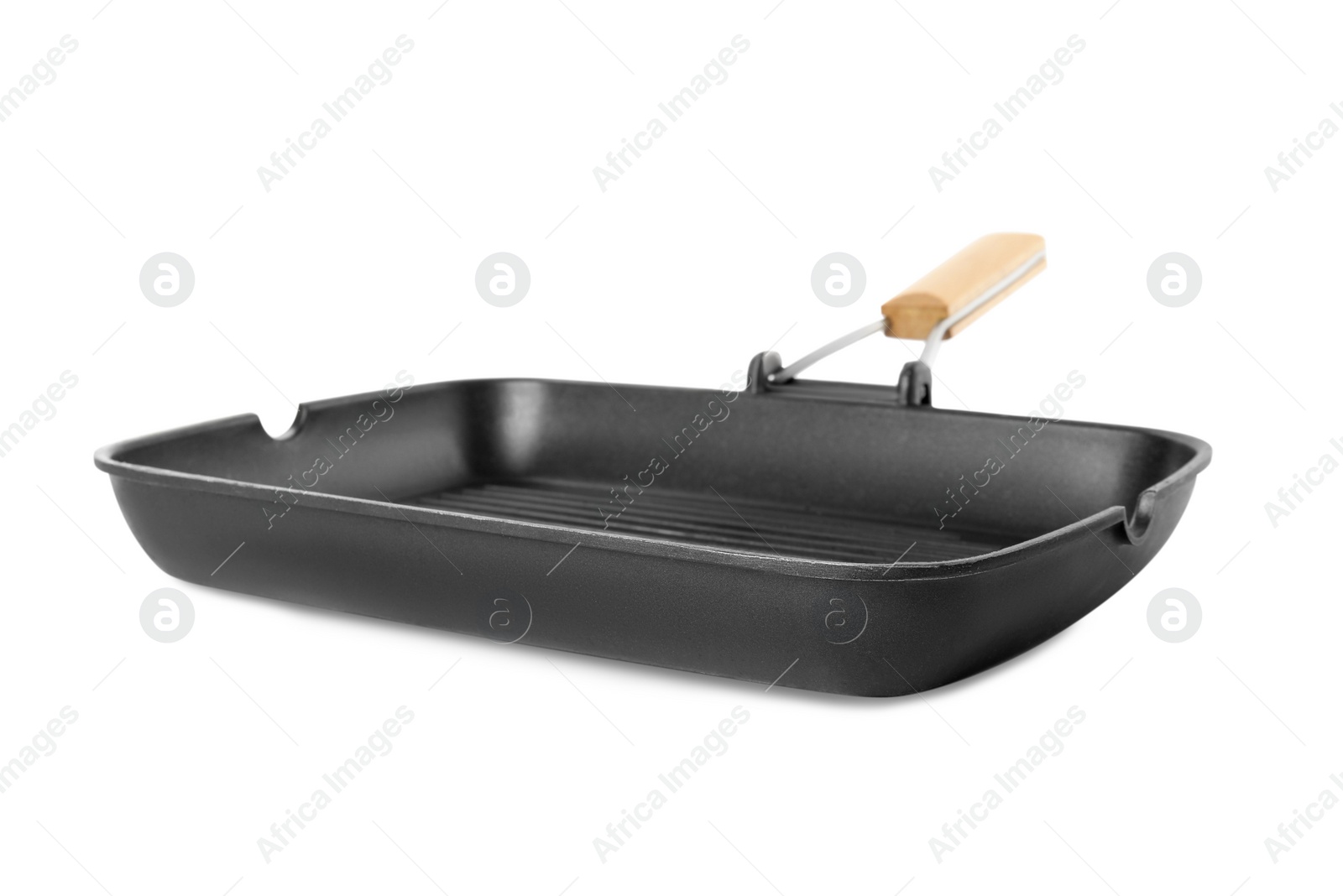 Photo of Modern grill frying pan isolated on white. Cooking utensil