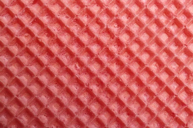 Photo of Tasty wafer as background, closeup. Crispy food