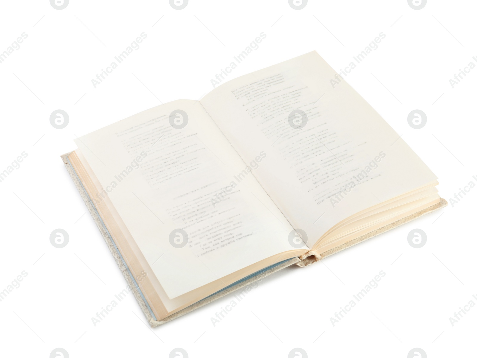 Photo of Open old hardcover book isolated on white