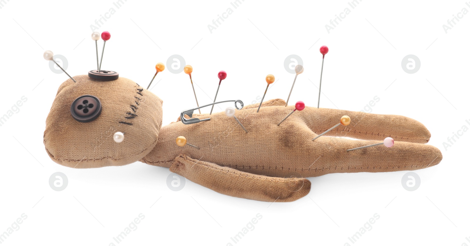 Photo of Voodoo doll with pins isolated on white