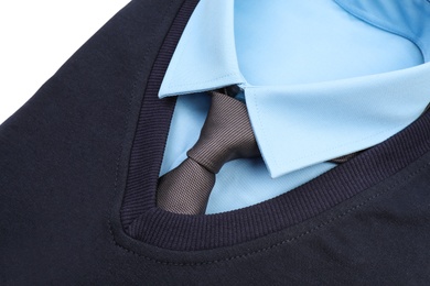 Photo of Set of stylish school uniform, closeup