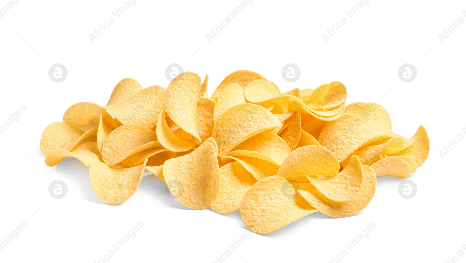 Photo of Tasty crispy potato chips on white background