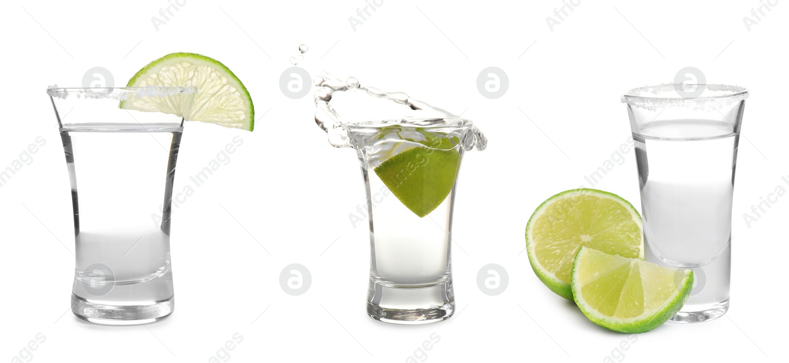 Image of Set of Mexican Tequila shots on white background