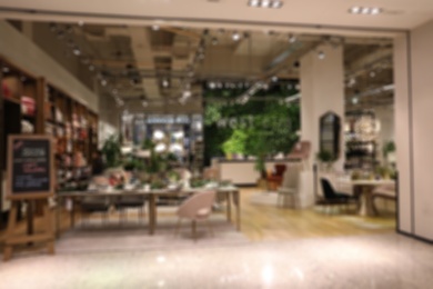 DUBAI, UNITED ARAB EMIRATES - NOVEMBER 04, 2018: Interior of store in shopping mall, blurred view