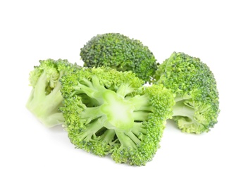 Photo of Fresh green broccoli on white background. Organic food