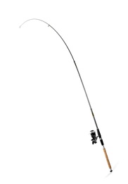 Fishing rod on white background. Angling equipment