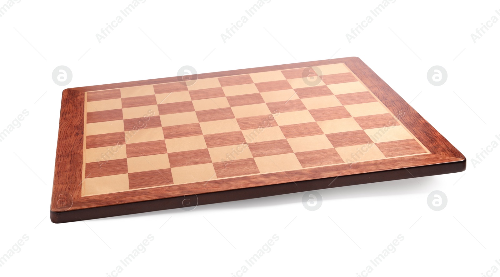 Photo of One wooden chess board isolated on white