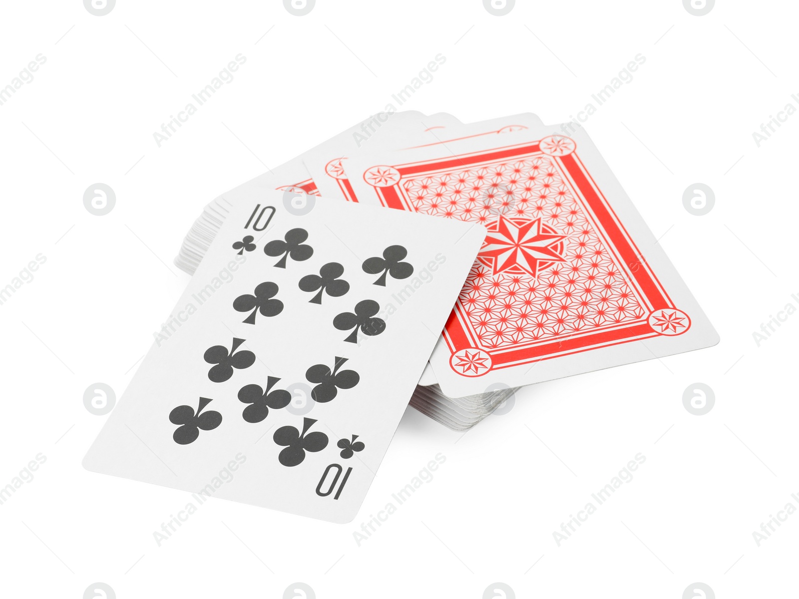 Photo of Deck of playing cards isolated on white. Poker game