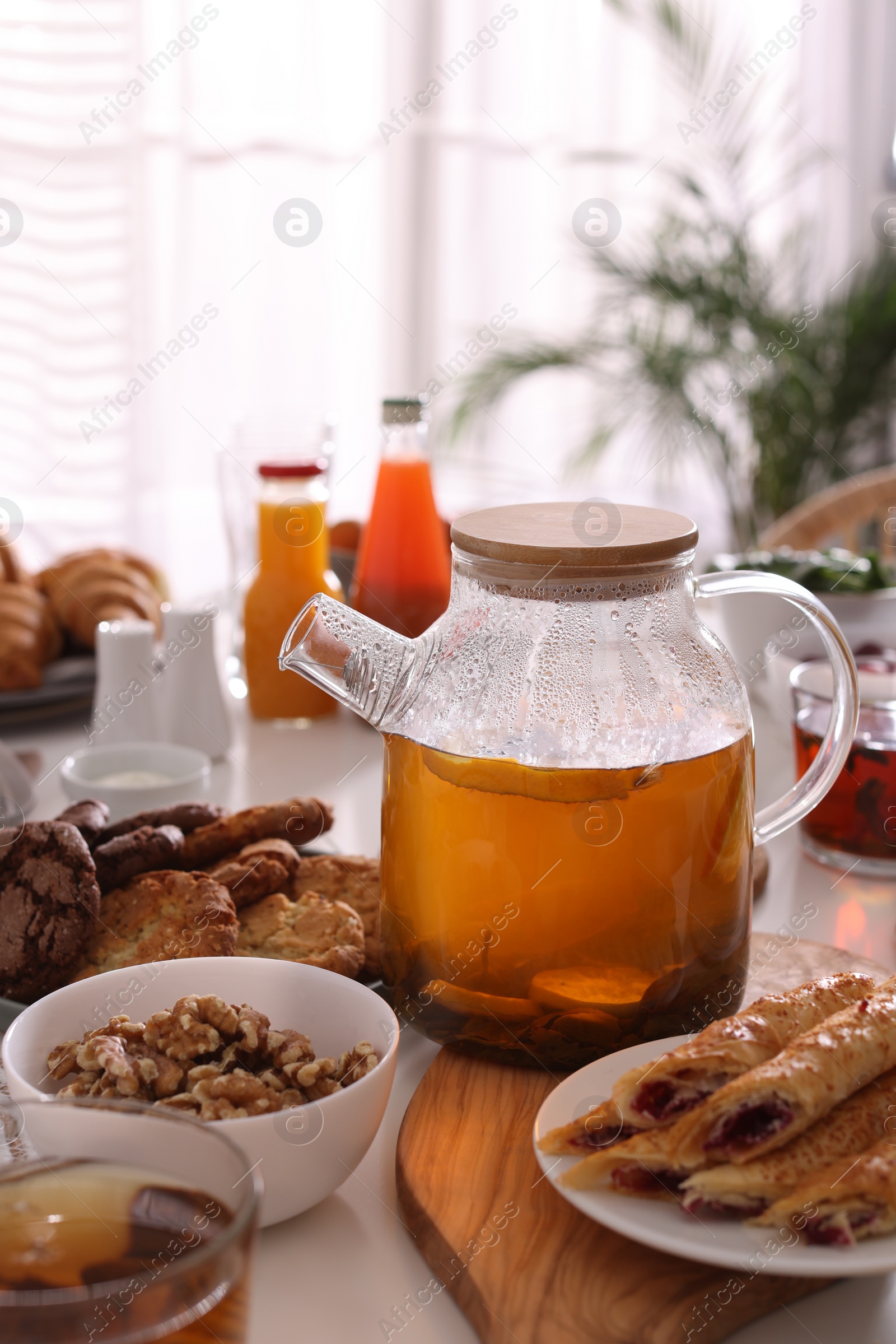 Photo of Many different dishes served on buffet table for brunch