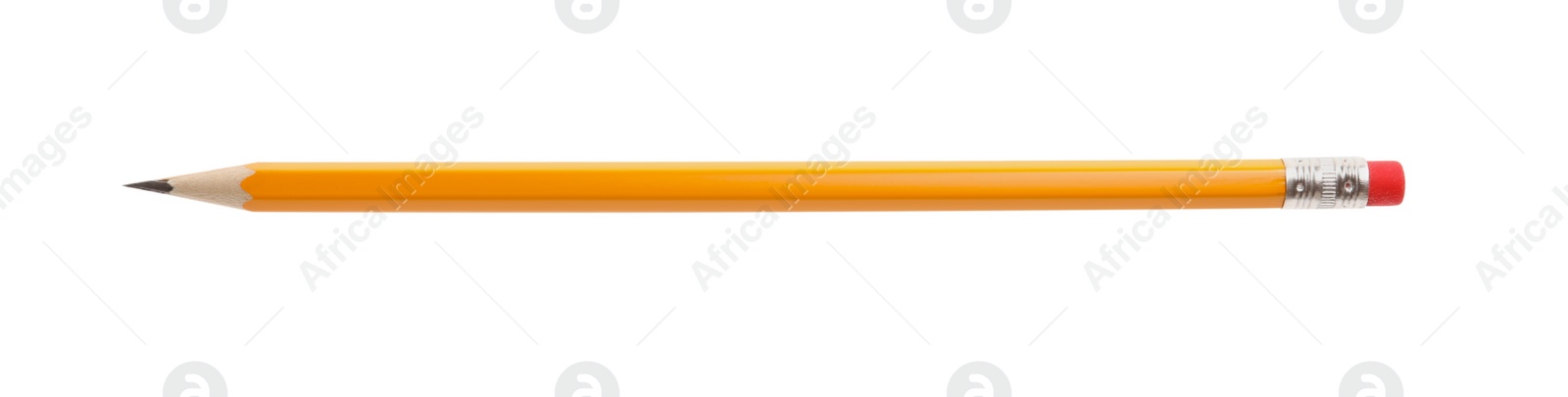 Photo of Graphite pencil with eraser isolated on white. School stationery