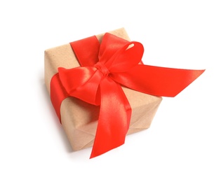 Beautifully wrapped gift box on white background