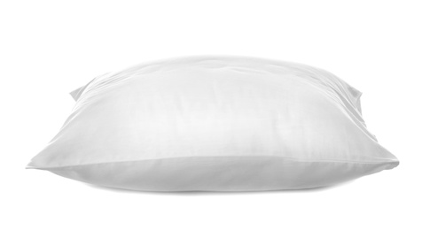 Clean soft bed pillow on white background