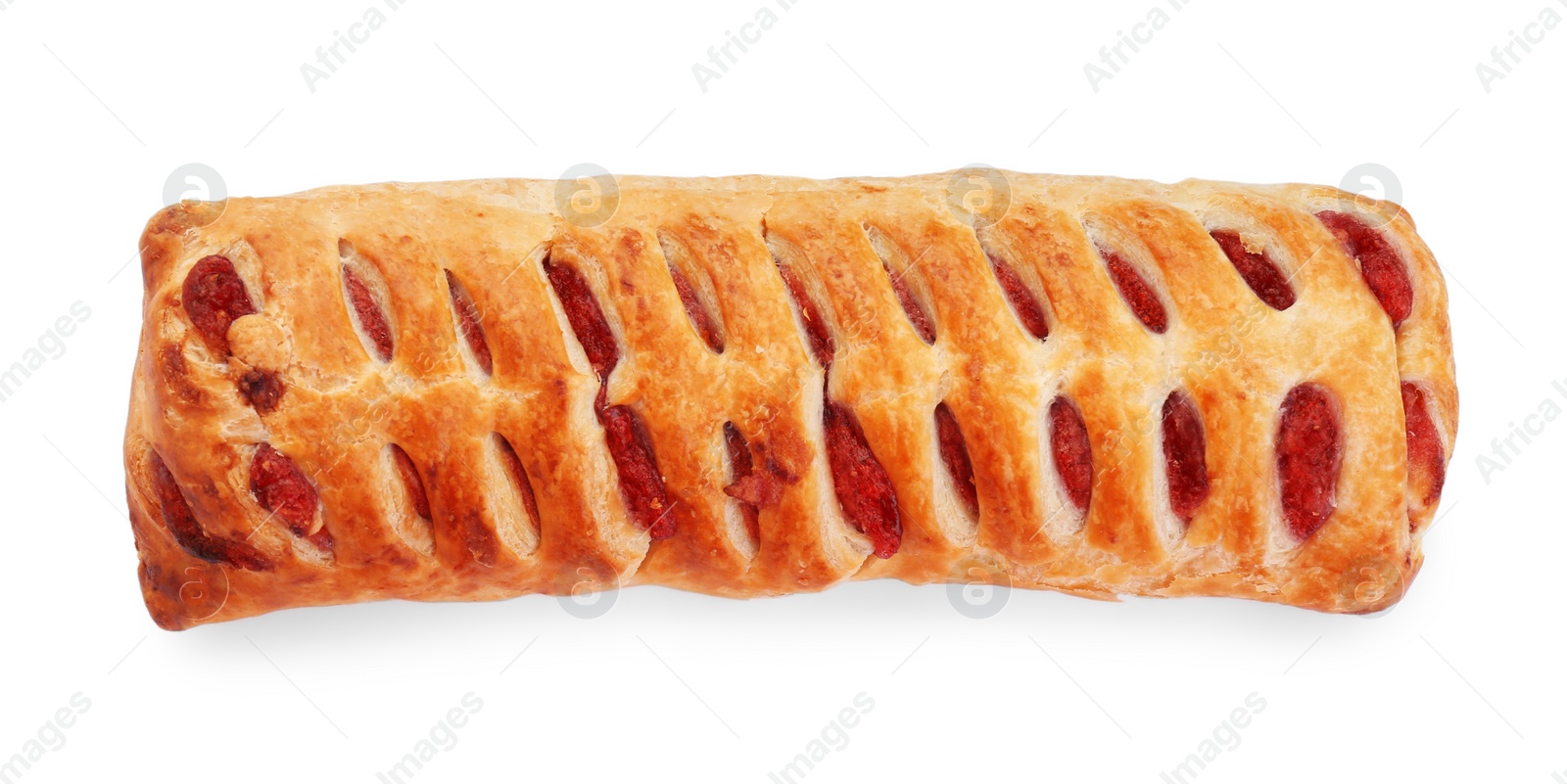 Photo of Fresh tasty puff pastry on white background, top view