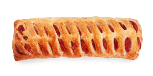 Fresh tasty puff pastry on white background, top view