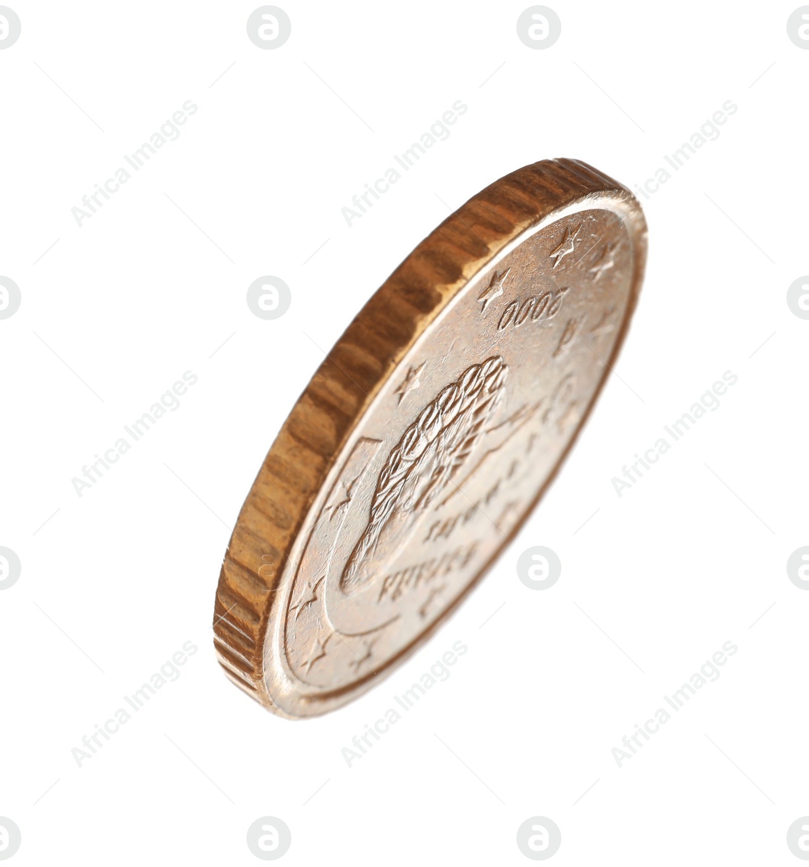Photo of Spanish fifty euro cent coin on white background